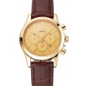 Imitation Omega Chronograph Gold Dial Gold Case Brown Leather Strap