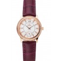 Imitation Omega De Ville Prestige Small Seconds White Dial Diamond Bezel Rose Gold Case Purple Leather Strap