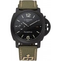 Imitation Panerai Luminor 1950 3-Days GMT Black Case Black Dial Green Bracelet 1454015