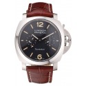 Imitation Panerai Luminor 1950 Tourbillon GMT Black Dial Stainless Steel Case Brown Leather Strap