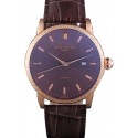 Imitation Patek Philippe Calatrava Roze Gold Ribbed Bezel Brown Leather Bracelet 801433