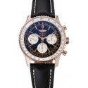 Imitation Swiss Breitling Navitimer 01 Black Dial White Subdials Rose Gold Case Black Leather Strap