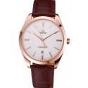 Imitation Swiss Omega DeVille Tresor White Dial Gold Case Brown Leather Strap 622846