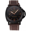 Imitation Swiss Panerai Luminor Marina Black Dial Black PVD Case Brown Leather Strap 1453847