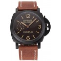 Imitation Swiss Panerai Luminor Marina Brown Dial Black PVD Case Brown Leather Strap 1453849