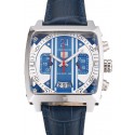 Imitation Tag Heuer Monaco 24 Calibre 36 Chronograph Blue And Grey Stripes Dial Blue Leather Strap 622273