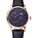 Knockoff A. Lange & Sohne Lange 1 Blue Dial Rose Gold Case Black Leather Strap