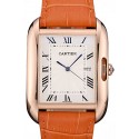 Knockoff Best Cartier Tank Anglaise 36mm White Dial Gold Case Orange Leather Bracelet