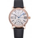 Knockoff Cartier Ronde Second Time Zone White Dial Gold Case With Diamonds Black Leather Strap 622809