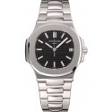 Luxury Fake Swiss Patek Philippe Nautilus Black Dial Stainless Steel Bracelet 1453947