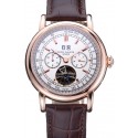 Luxury Patek Philippe Geneve Grand Complications White Dial Tourbillon Rose Gold Bezel Brown Band 622156