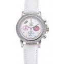 Omega De Ville Chronograph White Dial Stainless Steel Diamond Case White Leather Bracelet 622453