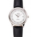Omega De Ville Prestige White Dial Stainless Steel Case Black Leather Strap