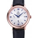Omega DeVille Prestige Silver Dial Gold Case Black Leather Bracelet 622593