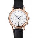 Omega Seamaster Vintage Chronograph White Dial Blue Hour Marks Rose Gold Case Black Leather Strap