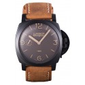 Panerai Luminor Black Ionized Stainless Steel Case Black Dial Brown Suede Leather Strap
