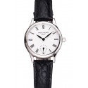 Patek Philippe Calatrava White Dial Roman Numerals Stainless Steel Case Black Leather Strap