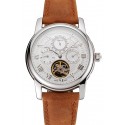 Patek Philippe Grand Complications Day Date Tourbillon Whie Dial Stainless Steel Case Brown Suede Leather Strap 1453817