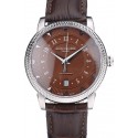 Patek Philippe Swiss Calatrava Ribbed Bezel Brown Dial Brown Leather Strap 7658