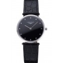 Quality Longines La Grande Classique Black Dial Black Leather Band Diamond Markers Homme 622129
