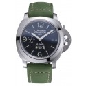 Replica Best Panerai Luminor GMT Stainless Steel Bezel Green Leather Bracelet 622318