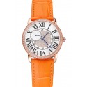 Replica Cartier Ronde Louis Gold Diamond Case White Dial Orange Leather Bracelet 1454008