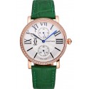 Replica Cartier Ronde Second Time Zone White Dial Gold Case With Diamonds Green Leather Strap 622812