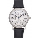 Replica Cartier Ronde Second Time Zone White Dial Stainless Steel Case With Diamonds Black Leather Strap 622804
