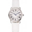 Replica Cartier Ronde White Dial Stainless Steel Case White Leather Strap