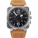 Replica Cheap Bell and Ross BR 03-94 Black Dial Silver Case Brown Leather Strap