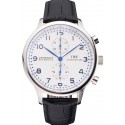 Replica Cheap Swiss IWC Portugieser Power Reserve White Dial Stainless Steel Case Black Leather Strap