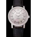 Replica Designer Swiss Piaget Altiplano Diamond Set Stainless Steel Case And Pearl Dial Black Leather Strap 1453746