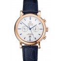 Replica Fashion Omega Seamaster Vintage Chronograph White Dial Blue Hour Marks Rose Gold Case Blue Leather Strap