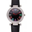 Replica Franck Muller Double Mistery Ronde Black Dial Stainless Steel Case Black Leather Strap