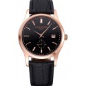 Replica High Quality Patek Philippe Calatrava Black Dial Rose Gold Case Black Leather Strap 622835