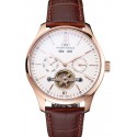 Replica IWC Portofino Tourbillon White Dial Rose Gold Case Broen Leather Strap