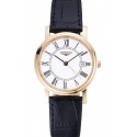 Replica Longines La Grande Classique Round White Dial Gold Case Black Leather Band 622382