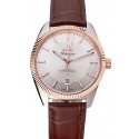 Replica Omega Globemaster Silver Dial Rose Gold Bezel Stainless Steel Case Brown Leather Strap