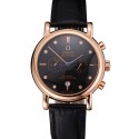 Replica Omega Seamaster Vintage Chronograph Black Dial Diamond Hour Marks Rose Gold Case Black Leather Strap