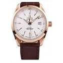 Replica Omega Swiss Seamaster Aqua Terra Brown Strap White Striped Dial