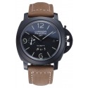 Replica Panerai Luminor GMT Ion Plated Stainless Steel Bezel Khaki Leather Bracelet 622315