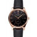 Replica Patek Philippe Calatrava Date Black Dial Rose Gold Case Black Leather Strap