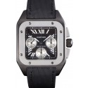 Replica Swiss Cartier Santos Two Tone Bezel with Black Dial and Black Fabric Strap 621525