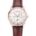 Replica Swiss Jaeger LeCoultre Master Ultra Thin Reserve De Marche Silver Dial Rose Gold Case Brown Leather Strap