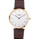 Replica Swiss Longines Grande Classique White Dial Gold Case Brown Leather Strap