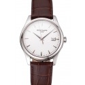 Replica Swiss Patek Philippe Calatrava White Dial Stainless Steel Case Brown Leather Strap