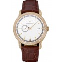 Replica Swiss Vacheron Constantin Patrimony Contemporaine Gold Diamond Case White Dial Brown Leather Bracelet 622686