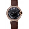 Swiss Cartier Ballon Bleu Diamond Case Black Dial Brown Leather Bracelet 622679