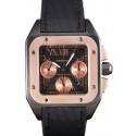 Swiss Cartier Santos Rose Gold Bezel with Black Dial and Black Fabric Strap 621526