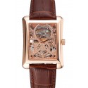Swiss Piaget Emperador Tourbillon Skeleton Rose Gold Case Brown Leather Bracelet 1453944